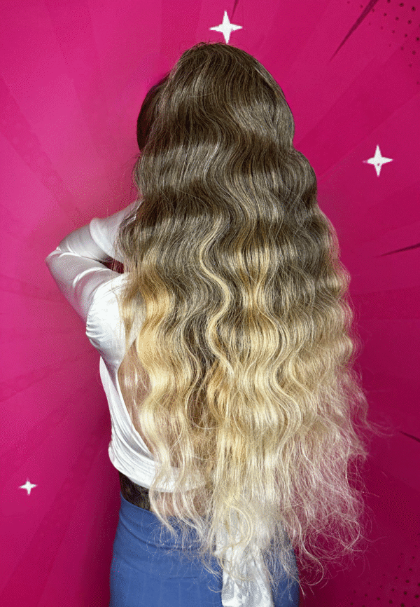 doczepiana kitka duże fale ciemny blond ombre||