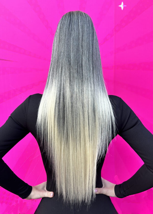 Doczepiany Kucyk - Kitka Prosta Czarna nasada i jasny blond końce 70cm - obrazek 2