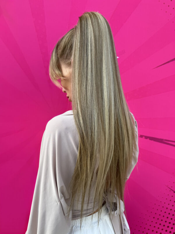 Doczepiany Kucyk Ciemny Blond Balejaż 70cm - obrazek 3
