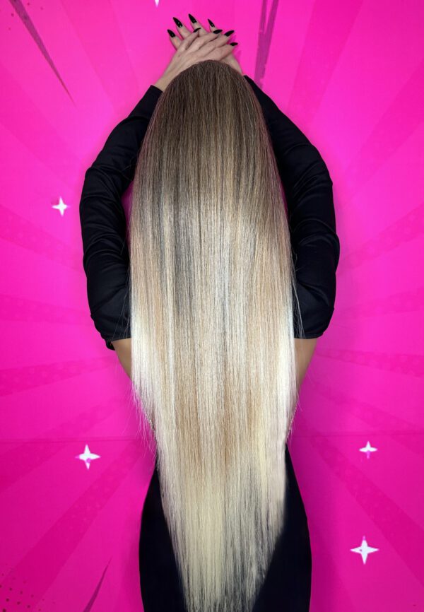 Doczepiany Kucyk Ciemny Blond Ombre - 90cm - obrazek 4