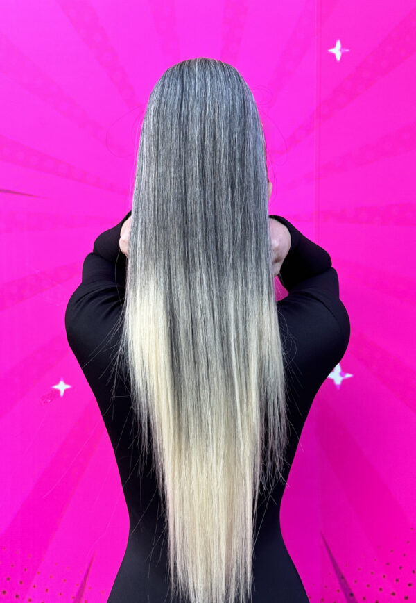 Doczepiany Kucyk - Kitka Prosta Czarna nasada i jasny blond końce 70cm - obrazek 3