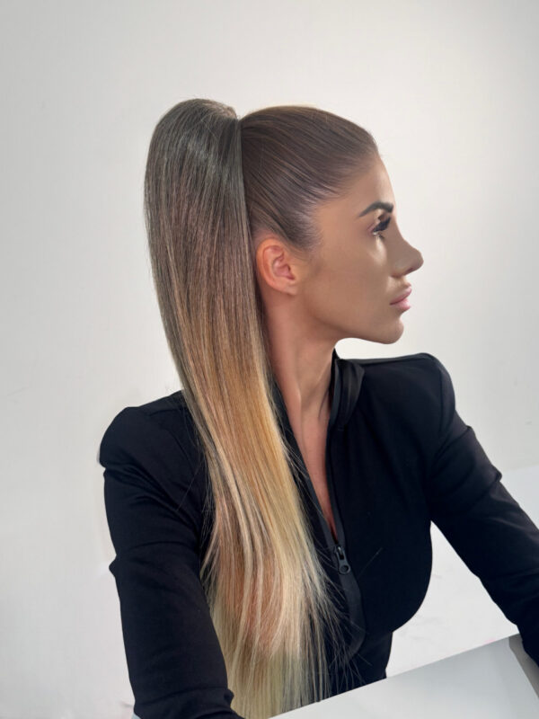 Doczepiany Kucyk - Kitka Prosta Ciemny Blond Ombre - 70cm - obrazek 5
