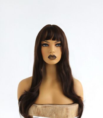 Długa Peruka Ciemno Brązowa z Grzywką||||||||||||Peruka Lace Front Blond z Odrostem