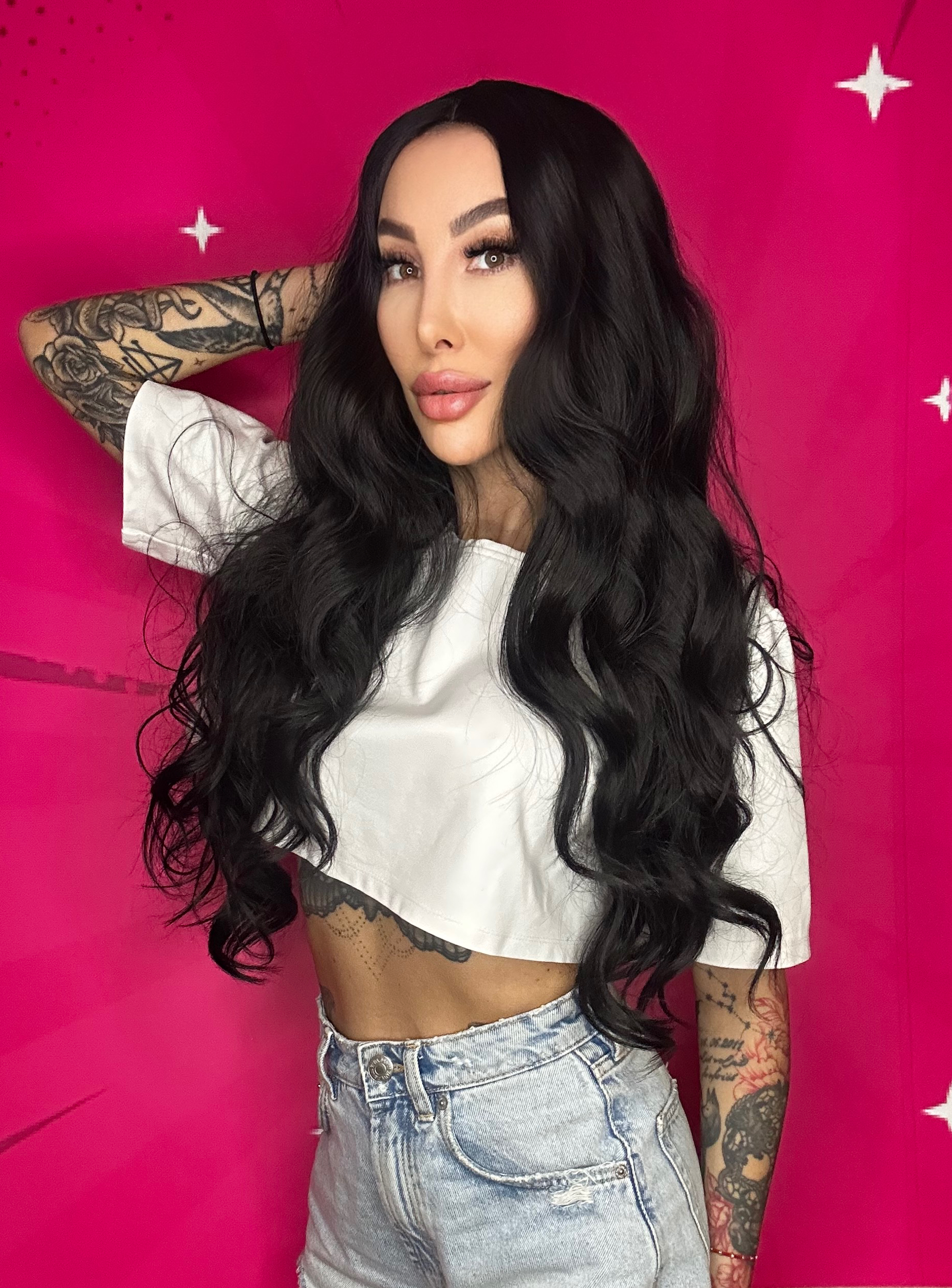 Peruka syntetyczna długa, falowana, w kolorze czarny brąz - ELISA - obrazek 4