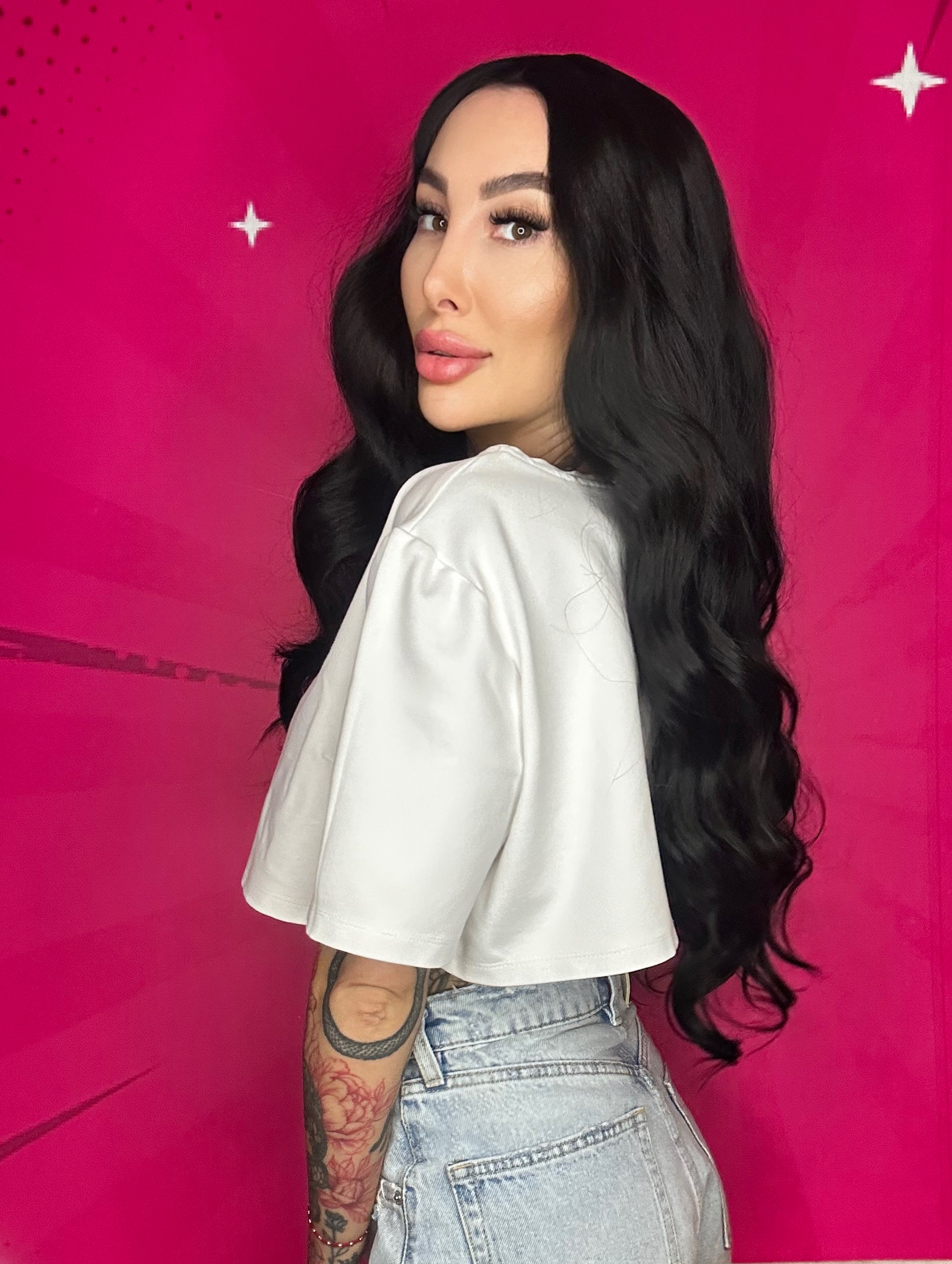 Peruka syntetyczna długa, falowana, w kolorze czarny brąz - ELISA - obrazek 5