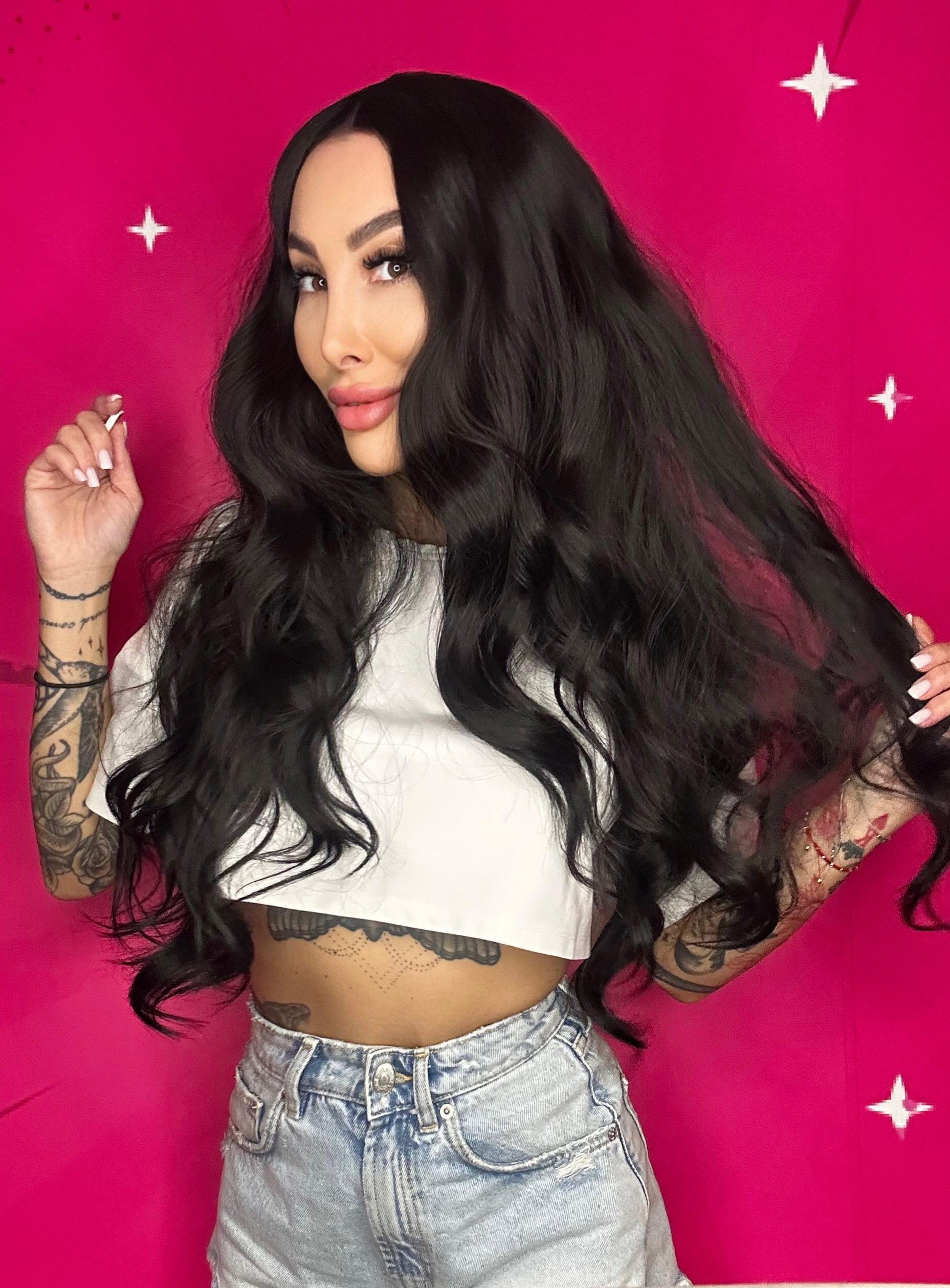 Peruka syntetyczna długa, falowana, w kolorze czarny brąz - ELISA - obrazek 6