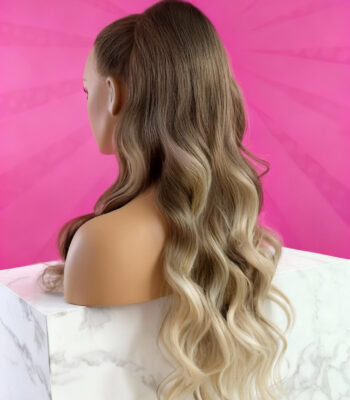Doczepiany Kucyk - Kitka Luźne Fale Ciemny Blond Ombre 70cm
