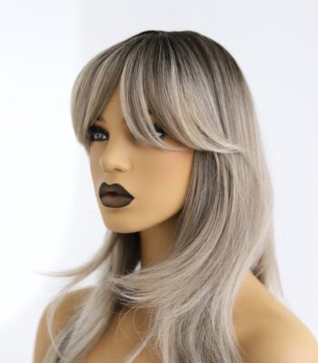 Blond Peruka z Długa Grzywką w odcieniu popielaty blond z odrostem|||