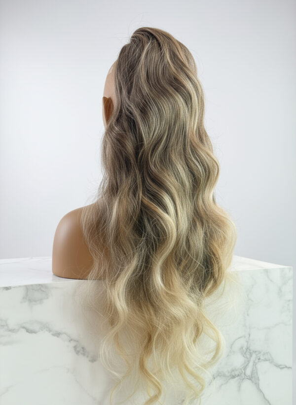 Doczepiany Kucyk - Kitka Luźne Fale Ciemny Blond Ombre 70cm - obrazek 2