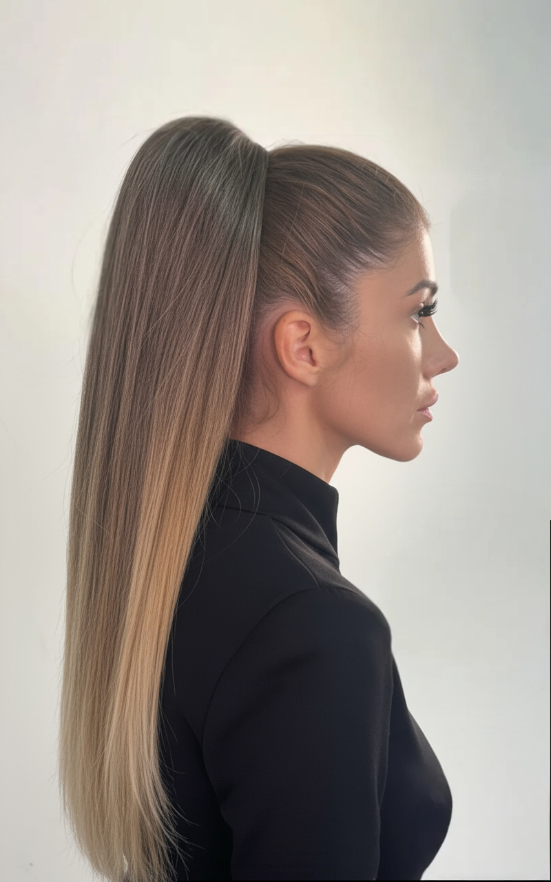 Doczepiany Kucyk - Kitka Prosta Ciemny Blond Ombre - 70cm - obrazek 2