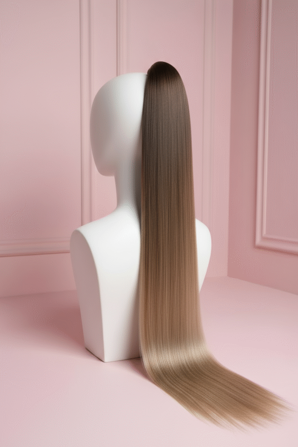 bardzo dlugi kucyk ciemny blond