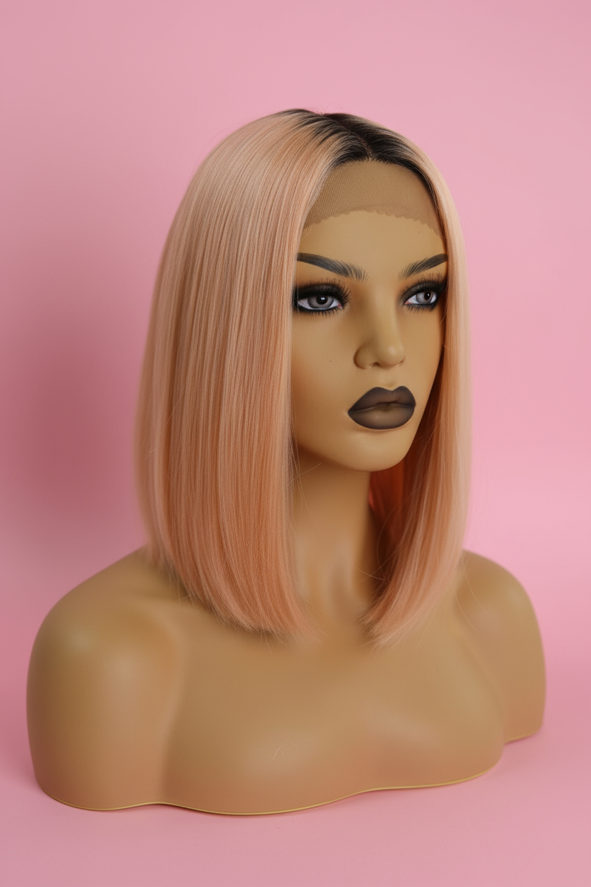 Różowa Peruka Bob Lace front