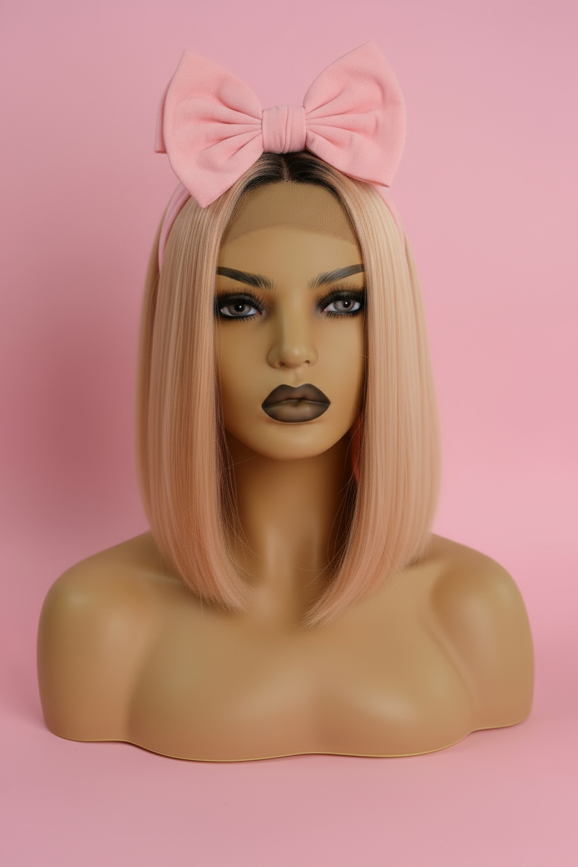 Różowa Peruka Bob Lace front