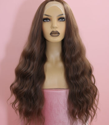 Długa Brązowa Peruka Delikatne Fale Lace Front