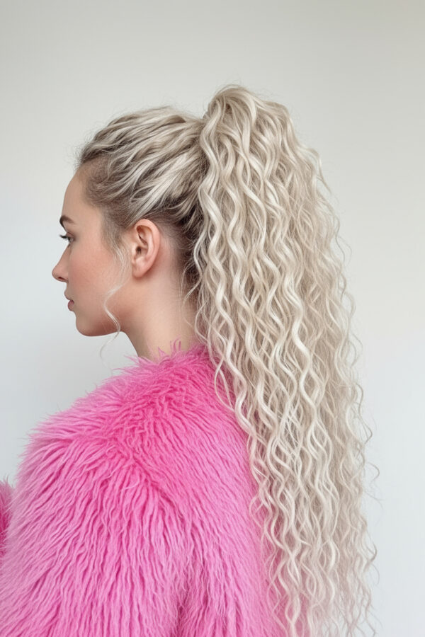 Doczepiany Kucyk Chłodny Blond Małe Fale 70cm - obrazek 3