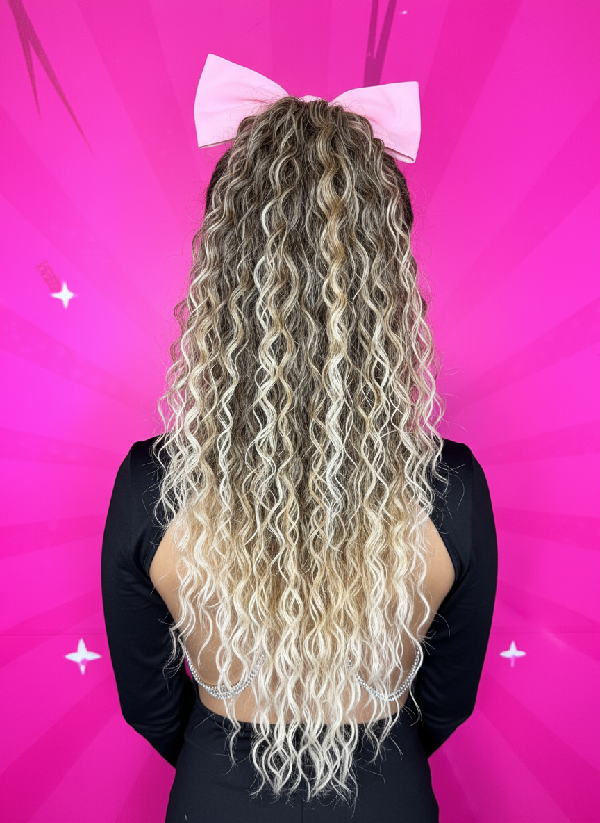 Doczepiany Kucyk Małe Fale Ciemny Blond Ombre 70cm - obrazek 4