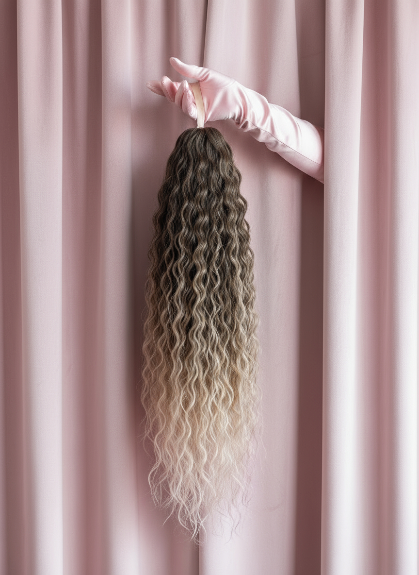 Doczepiany Kucyk Małe Fale Ciemny Blond Ombre 70cm - obrazek 5