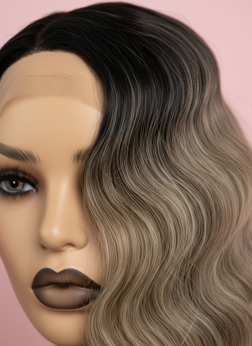 Długa Kręcona Peruka Ciemny Blond Ombre - Romance - obrazek 3