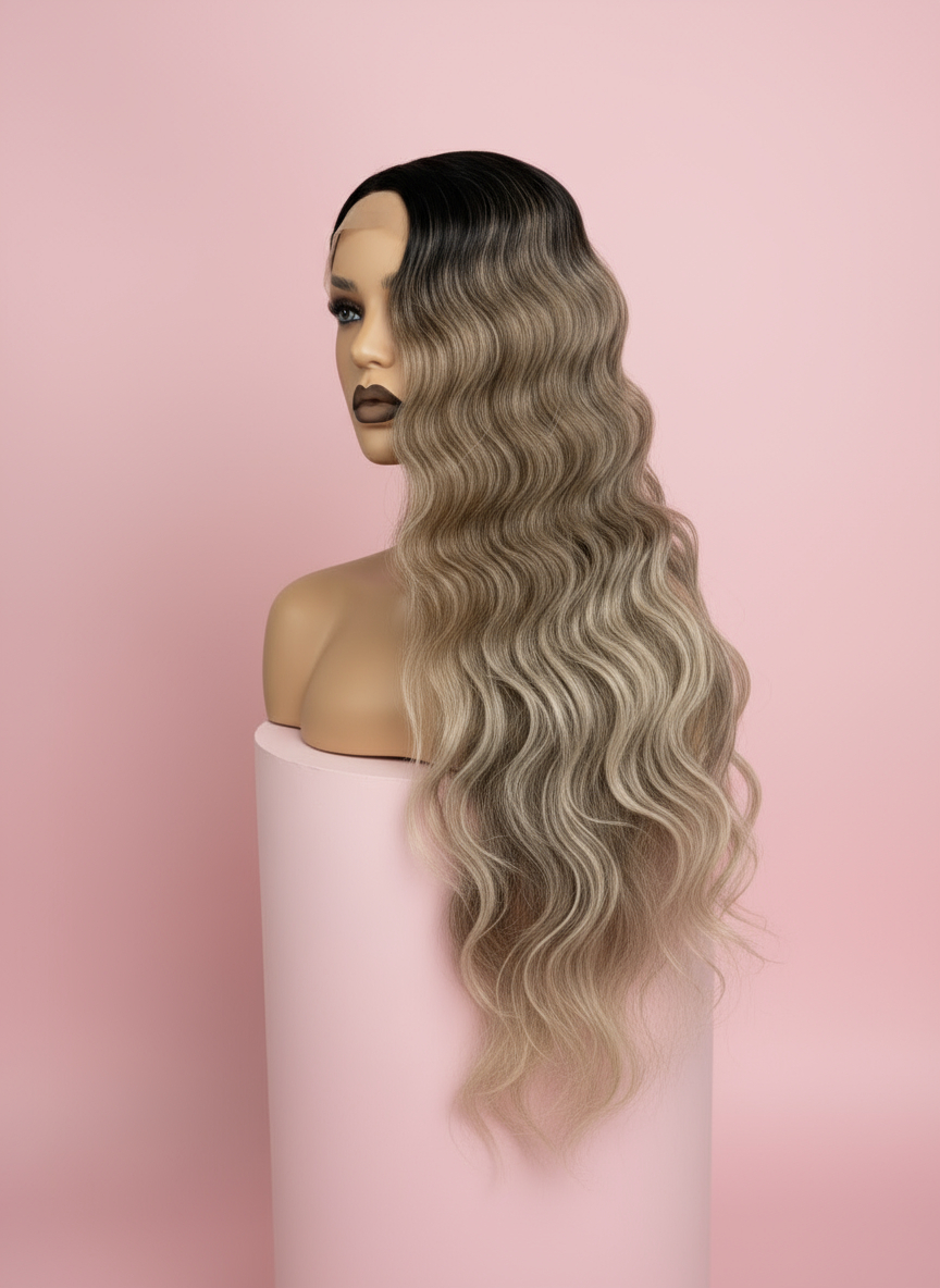Długa Kręcona Peruka Ciemny Blond Ombre - Romance - obrazek 2