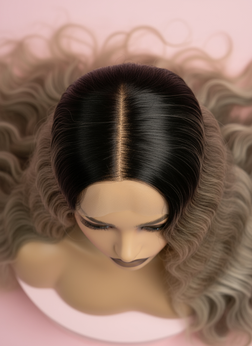 Długa Kręcona Peruka Ciemny Blond Ombre - Romance - obrazek 7