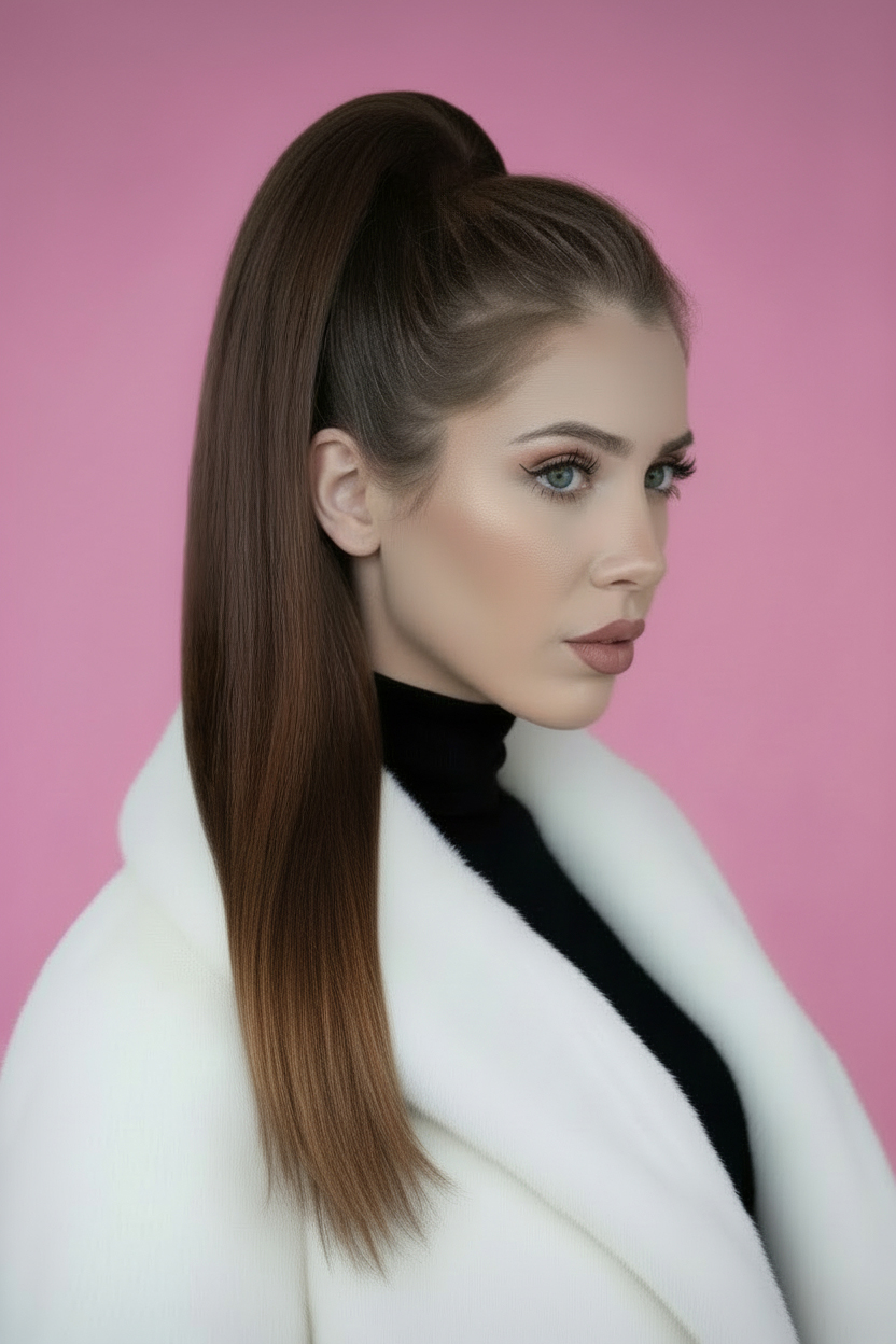 Doczepiany kucyk Jasny Brąz Ciepłe Końce – 50cm - obrazek 2