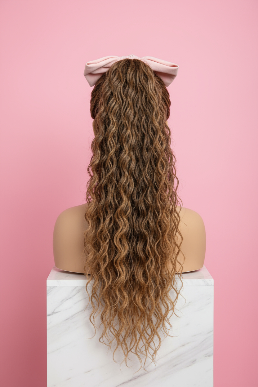 Doczepiany Kucyk Małe Fale Jasny Brąz Ombre 50cm - obrazek 4