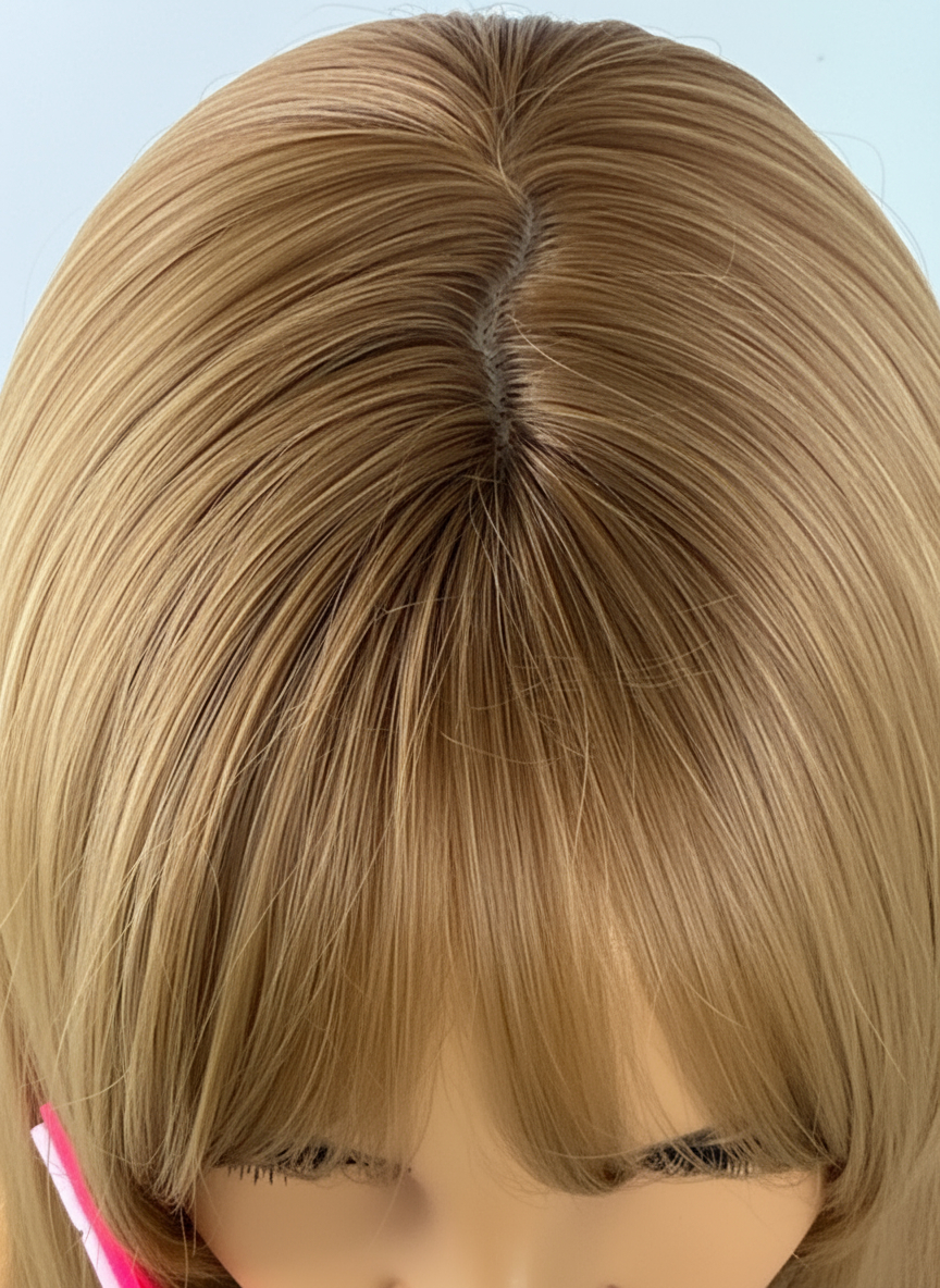 Długa Peruka Karmelowy Blond z Grzywką - Goldie - obrazek 6