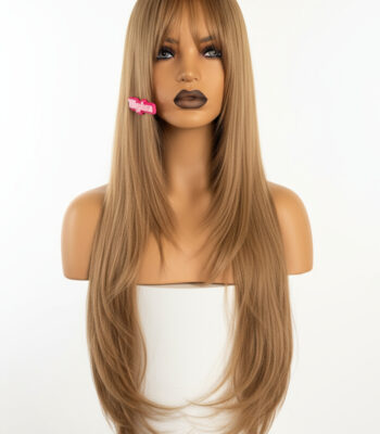 Długa Peruka Karmelowy Blond z Grzywką