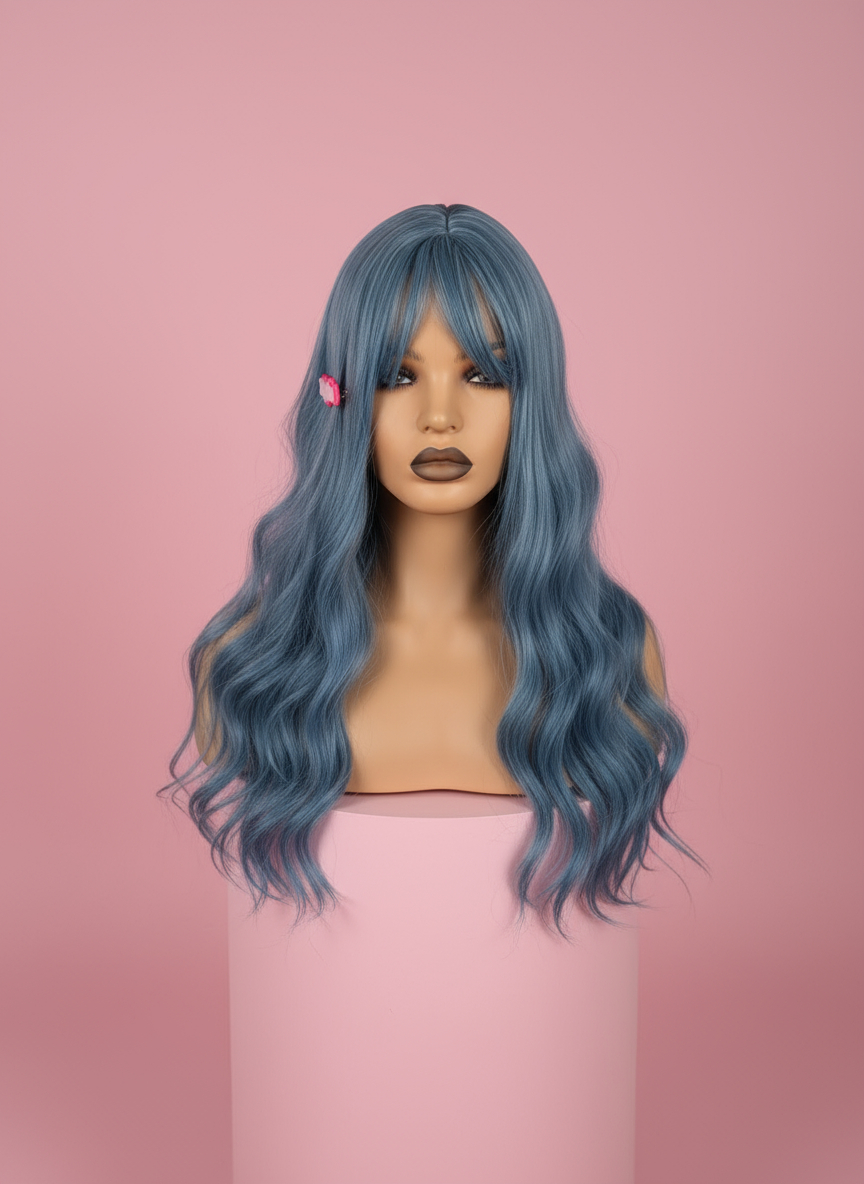 Niebieska Peruka z Grzywką - Blue - obrazek 3