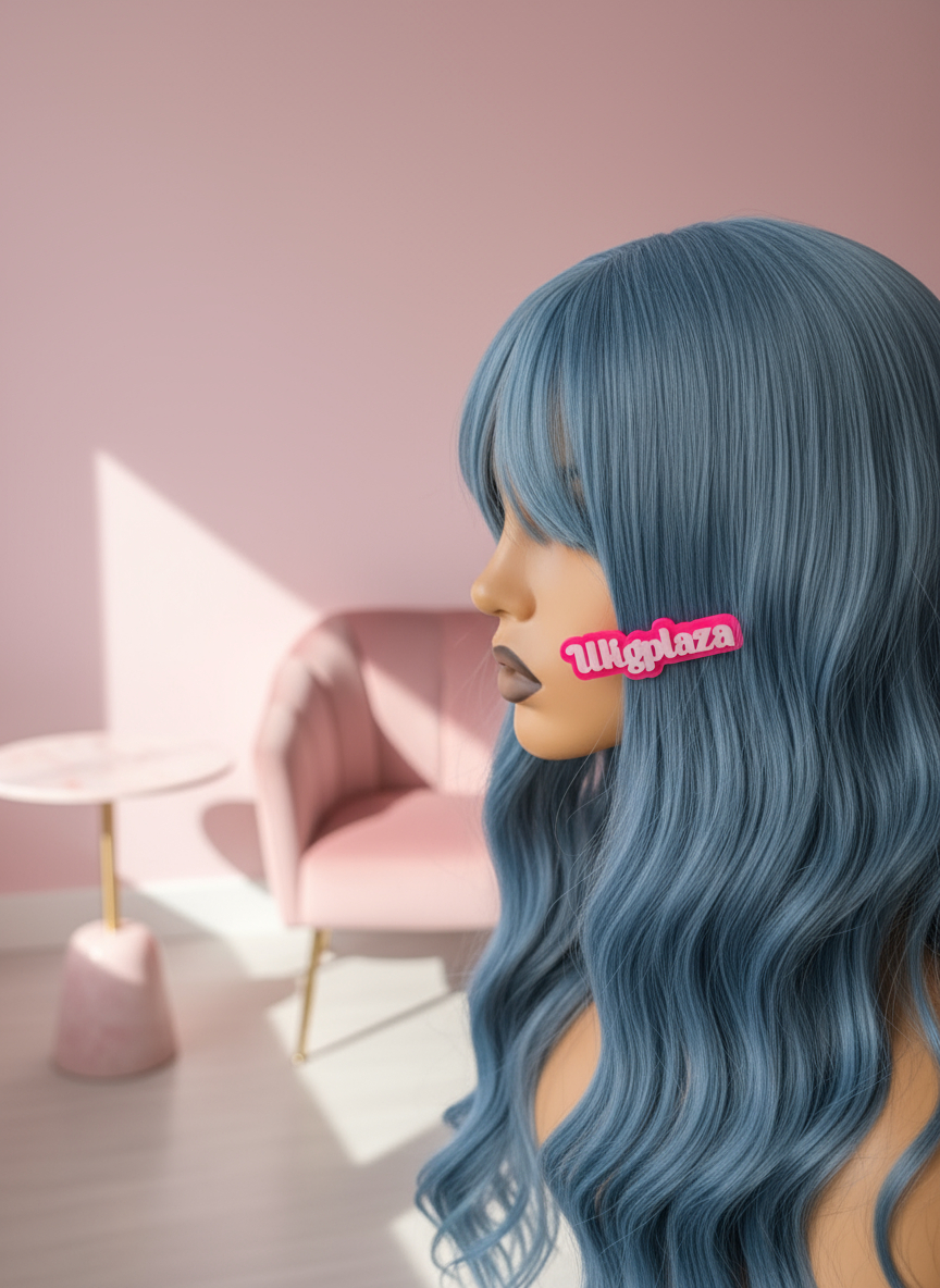 Niebieska Peruka z Grzywką - Blue - obrazek 4