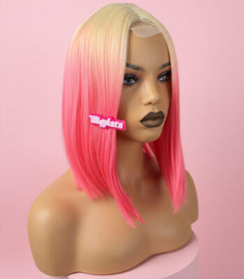 peruka Blond bob z neonowym różem