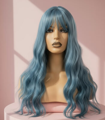niebieska peruka z grzywką