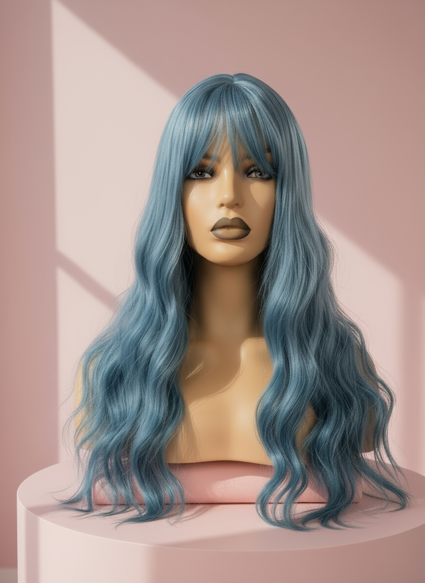 niebieska peruka z grzywką