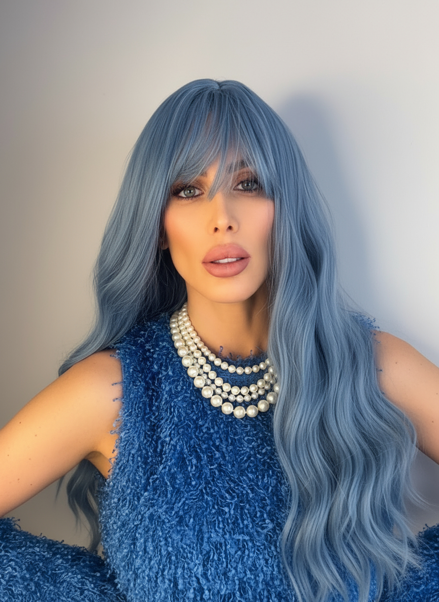 Niebieska peruka z grzywką