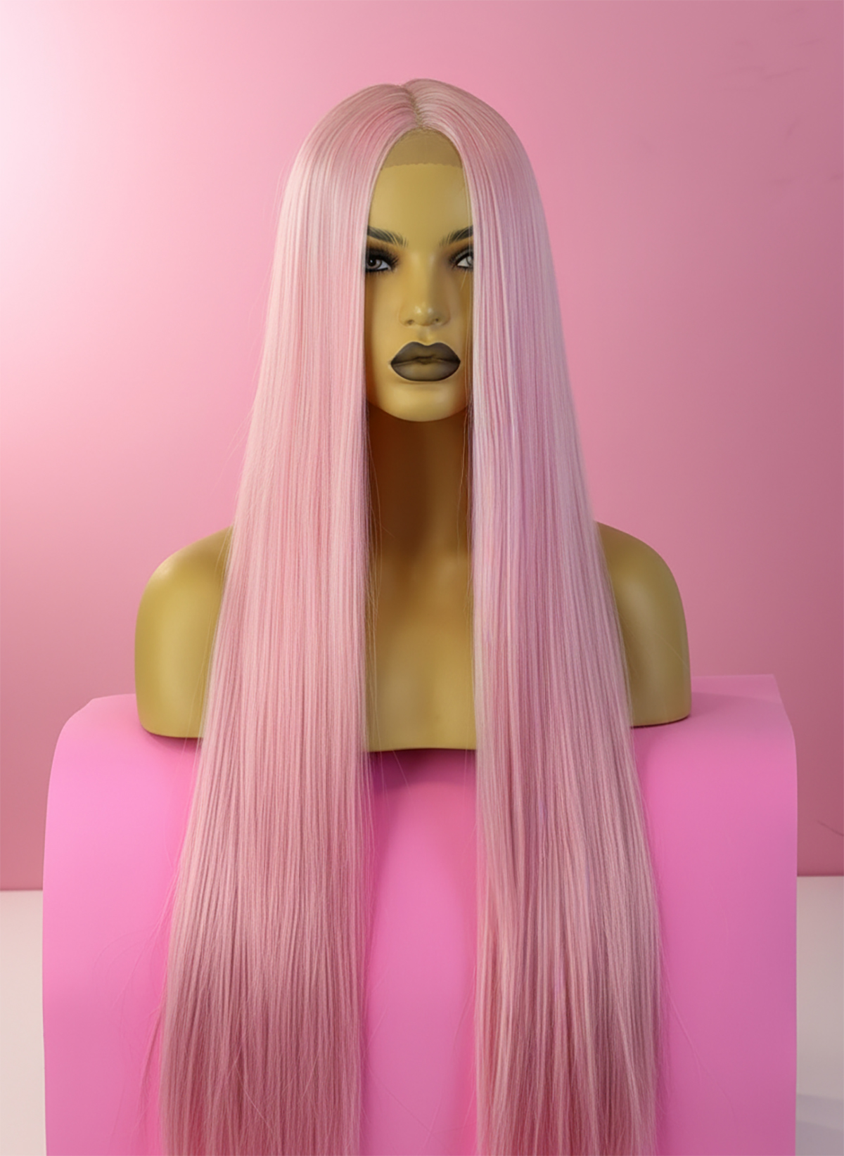 prosta różowa peruka