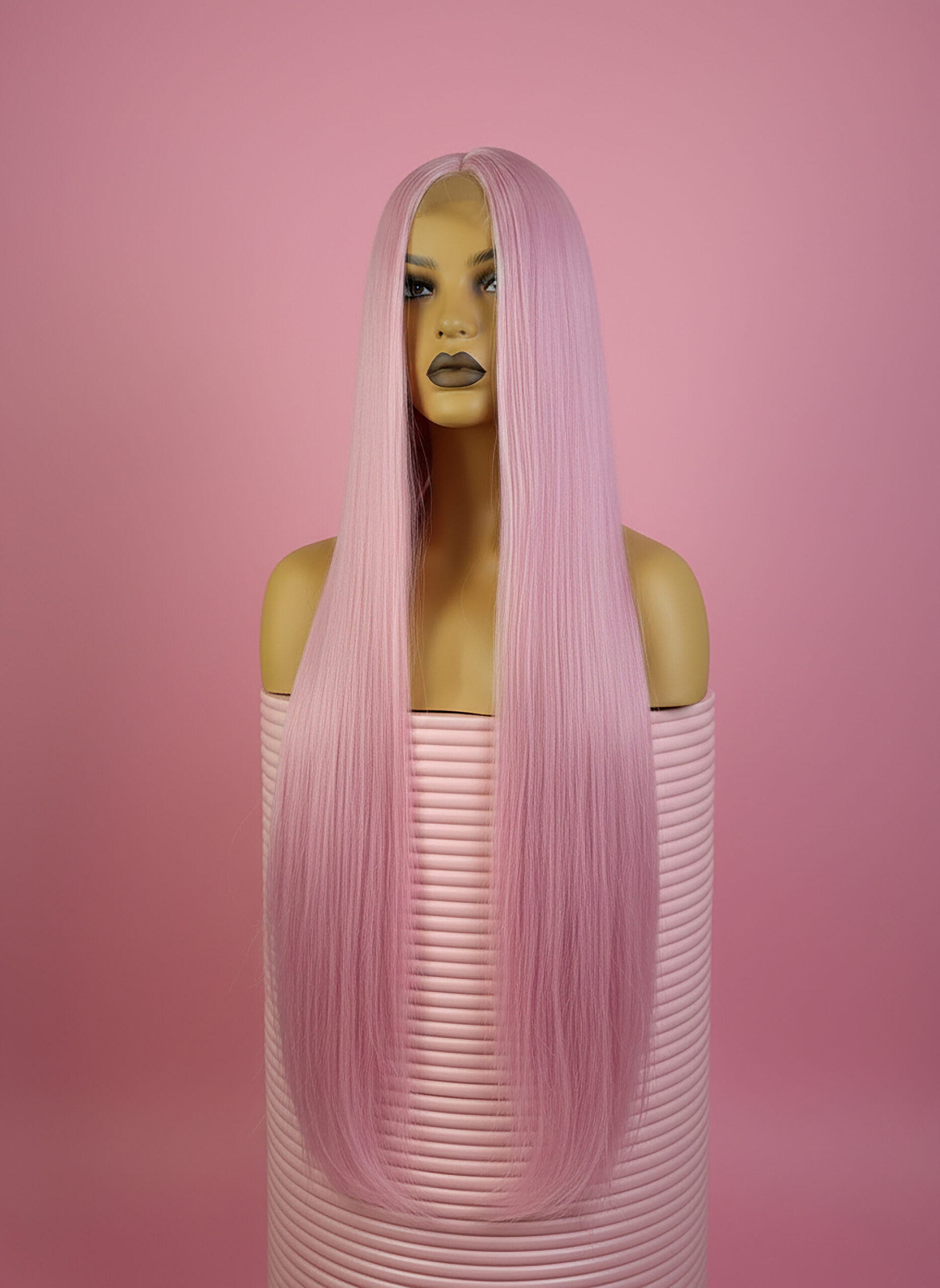 długa prosta różowa peruka lace front