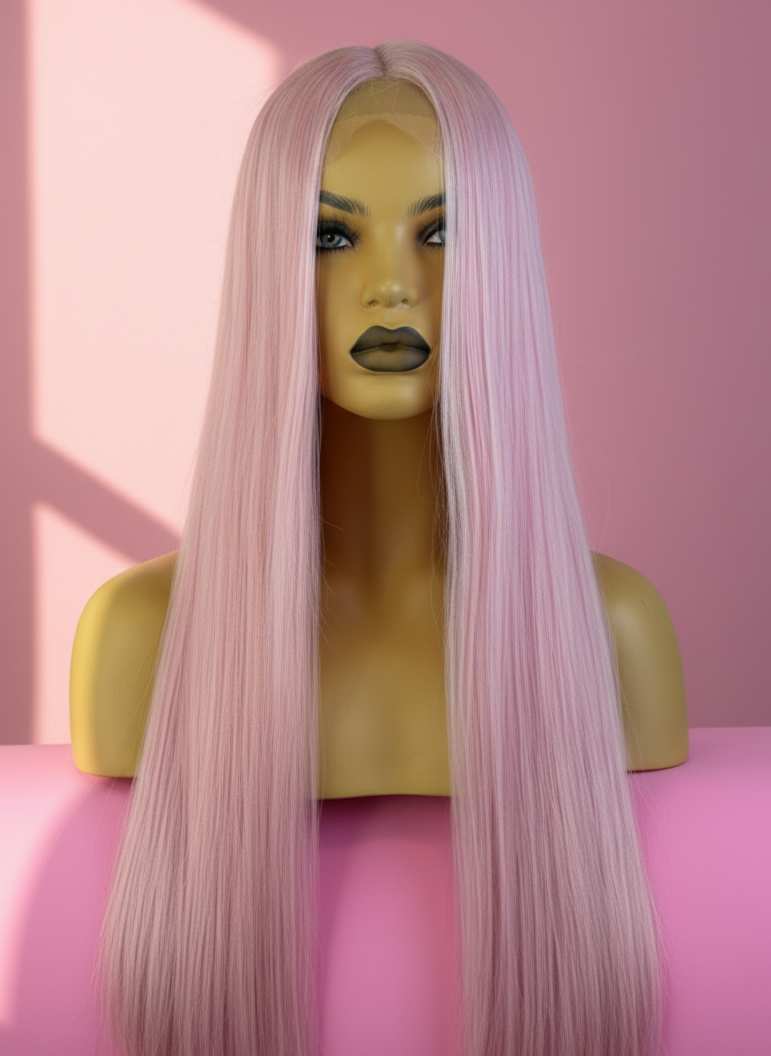 Długa Prosta Różowa Peruka Lace Front - Pink Aria - obrazek 6