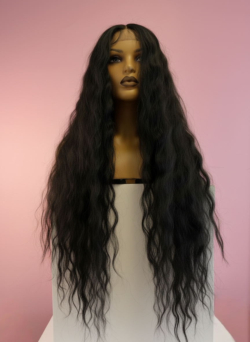 Długa Czarna Falowana Peruka Lace front - Black Siren - obrazek 8