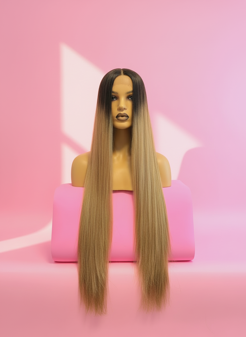 Długa Prosta Peruka Lacefront Ciemny Blond - Lorena - obrazek 4