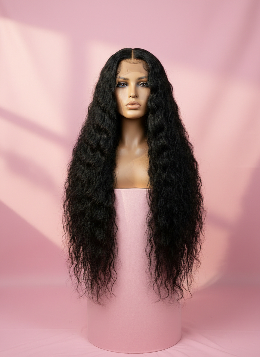 długa czarna falowana peruka