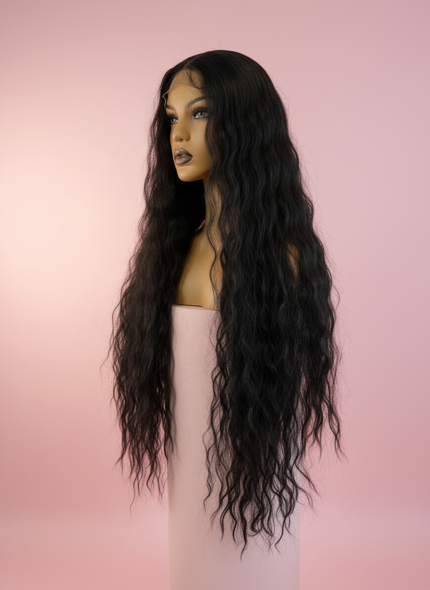 długa czarna falowana peruka