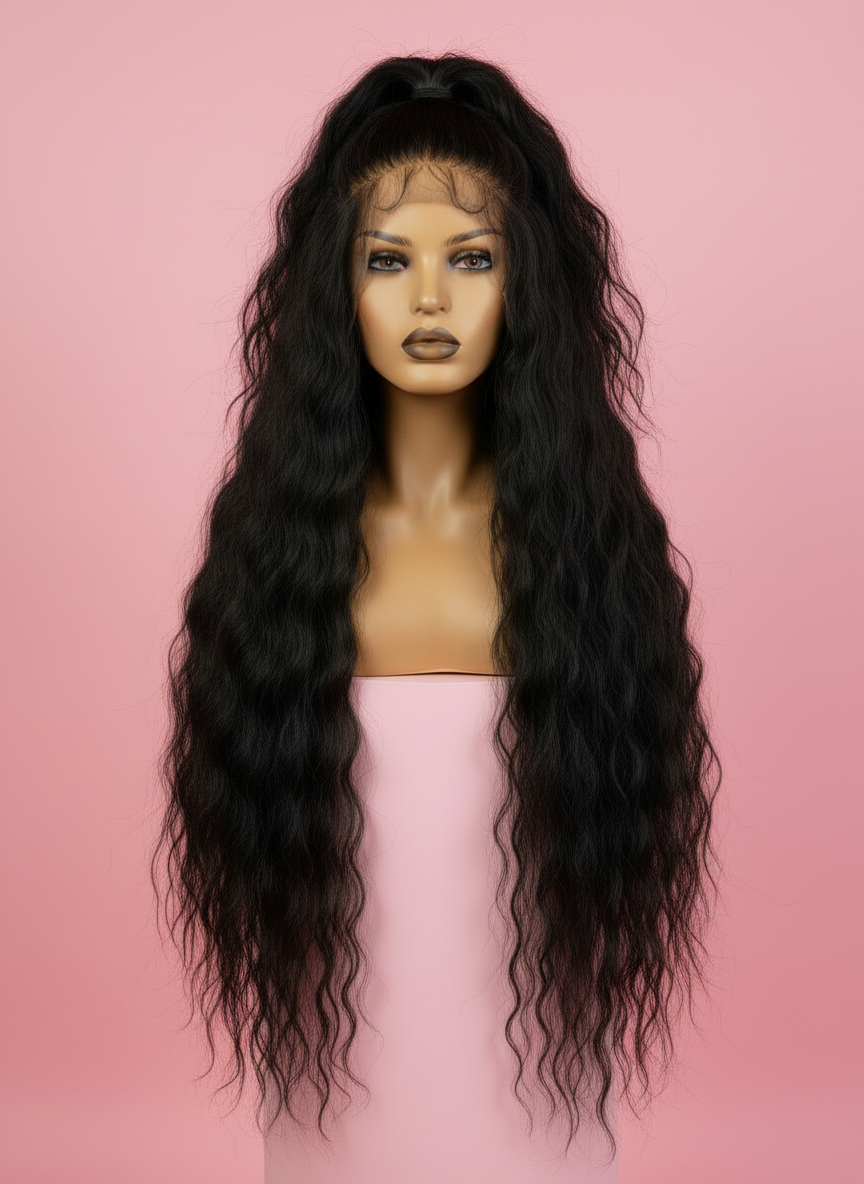 Długa Czarna Falowana Peruka Lace front - Black Siren - obrazek 6