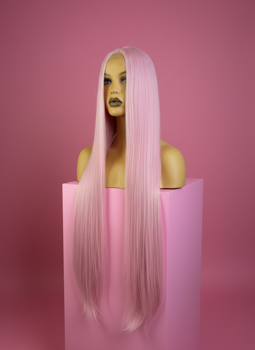 prosta różowa peruka