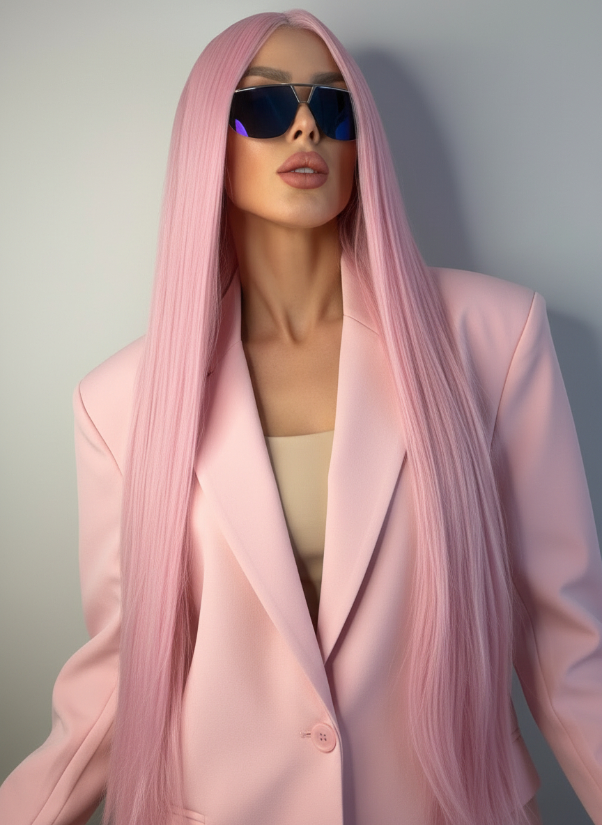 Długa Prosta Różowa Peruka Lace Front - Pink Aria - obrazek 5