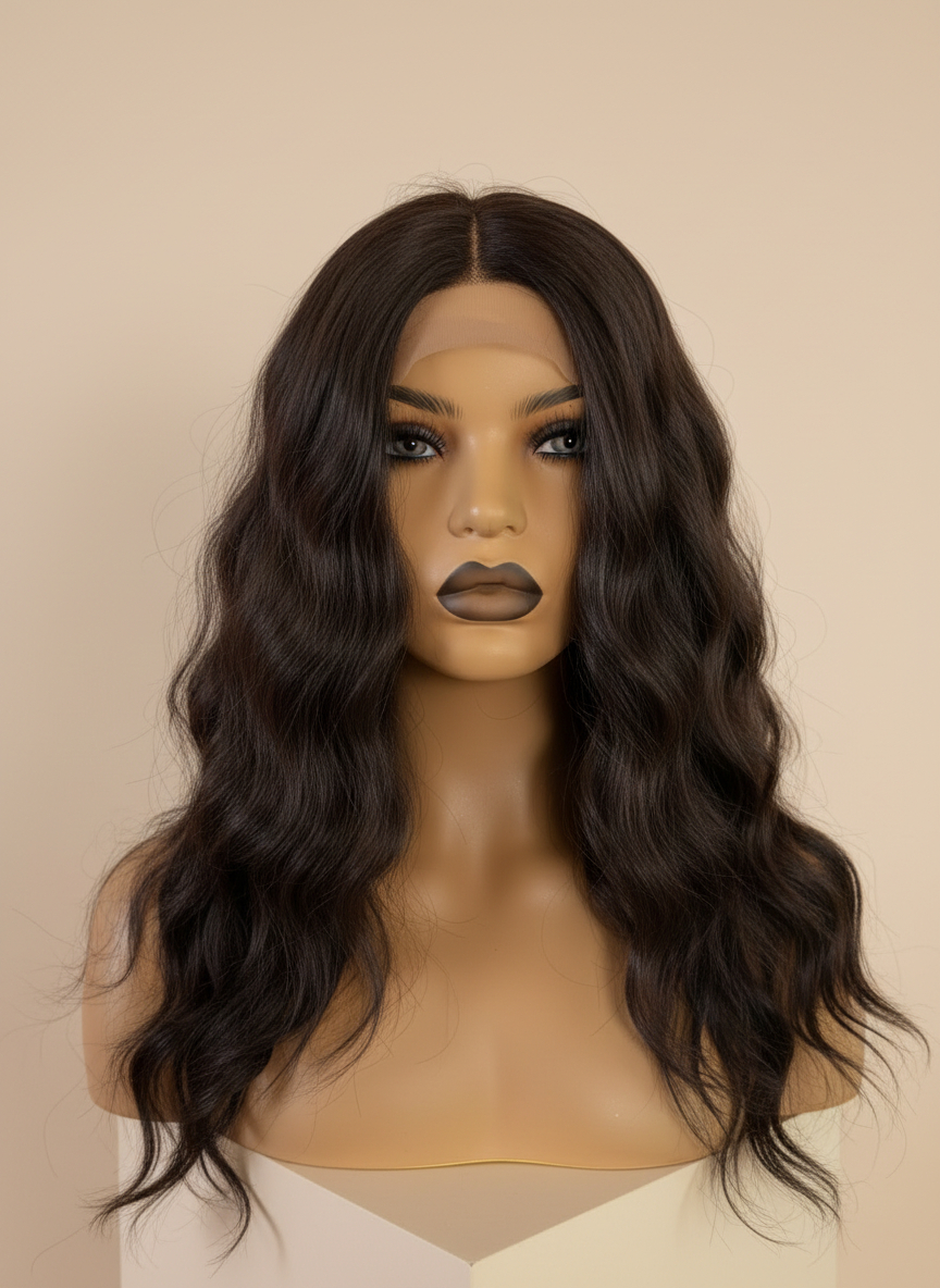 falowana peruka ciemny brąz