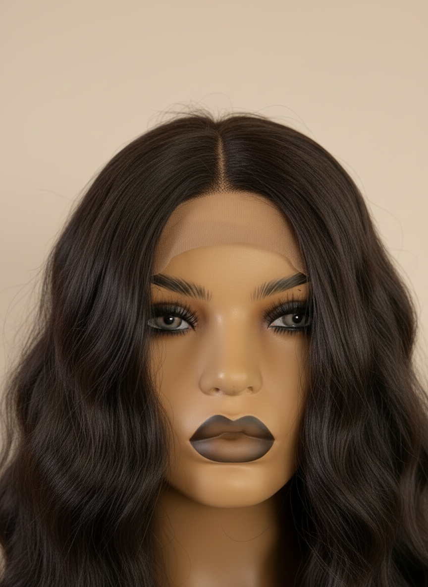 falowana peruka ciemny brąz