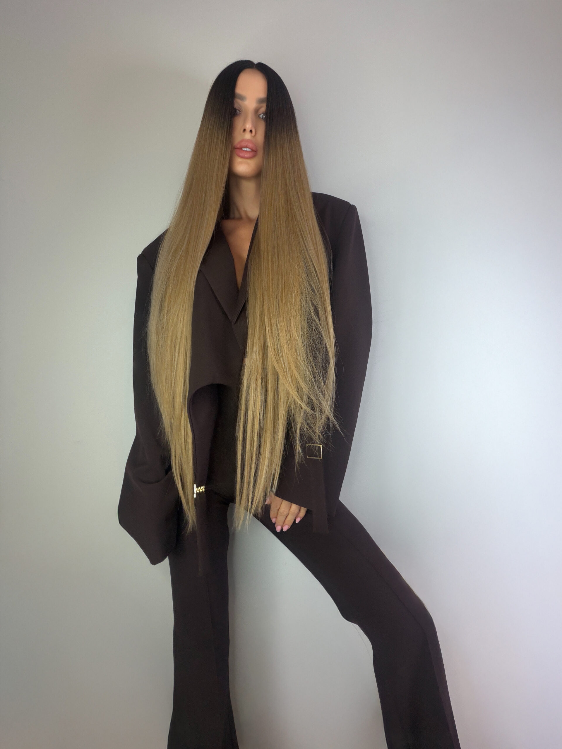 Długa Prosta Peruka Lacefront Ciemny Blond - Lorena - obrazek 5