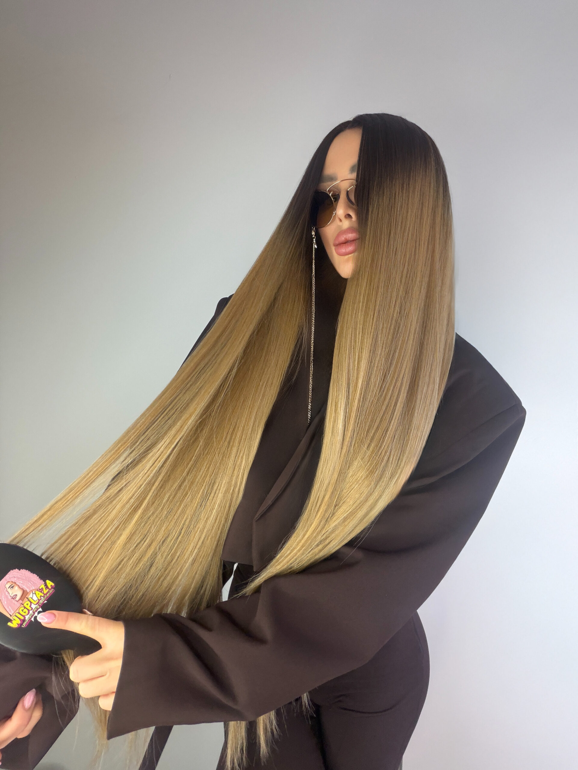 Długa Prosta Peruka Lacefront Ciemny Blond - Lorena - obrazek 11