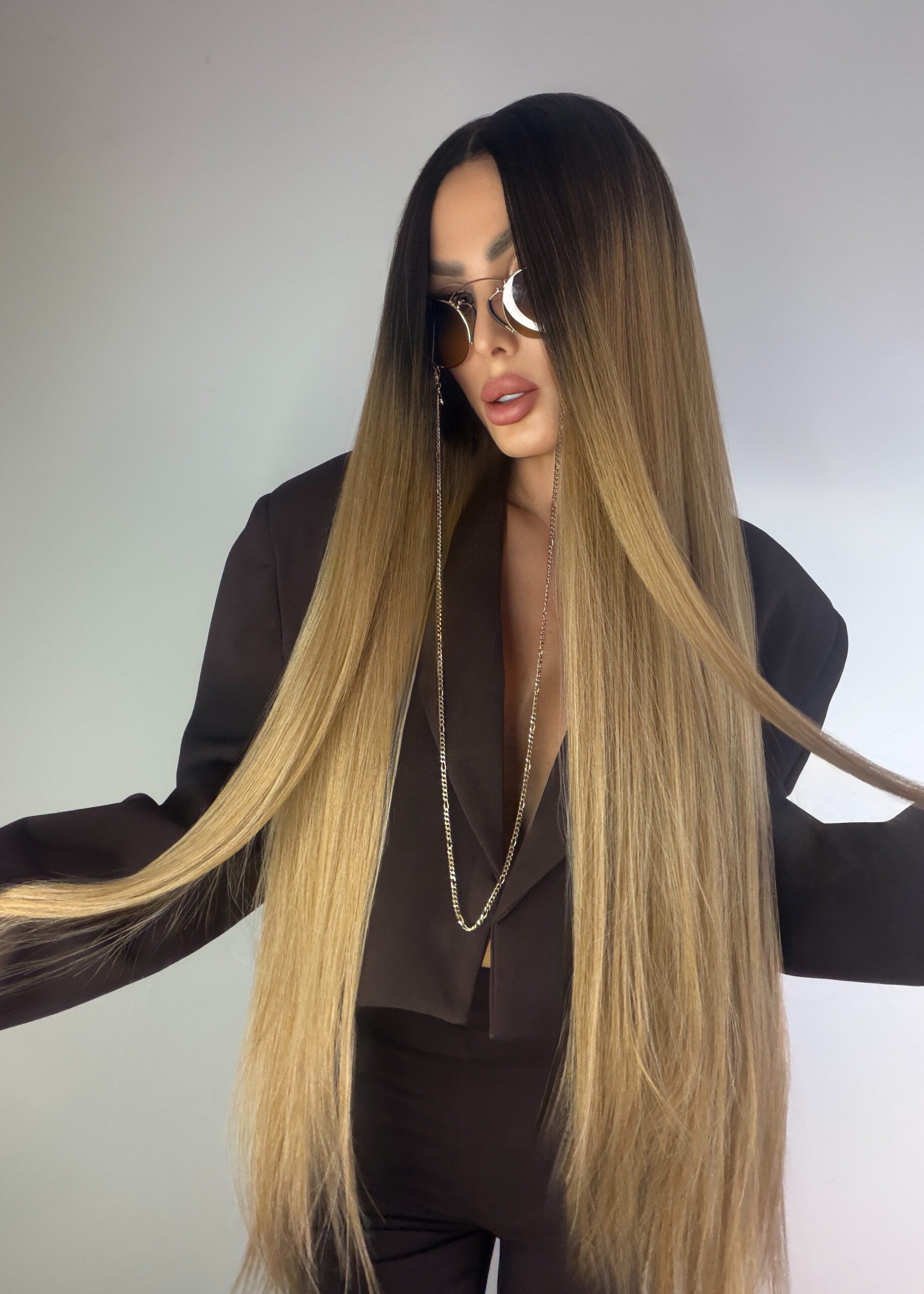 Długa Prosta Peruka Lacefront Ciemny Blond - Lorena - obrazek 2