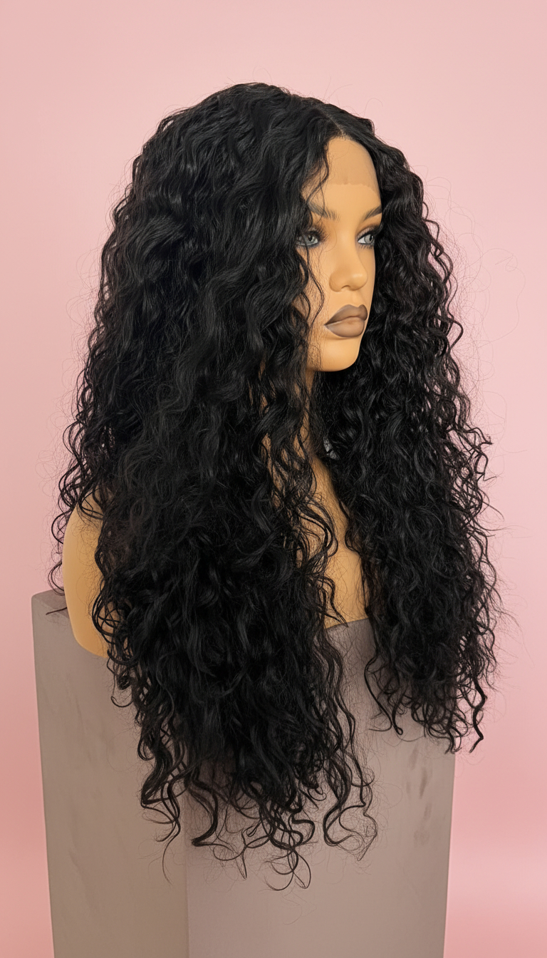 lacefront czarna peruka kręcona